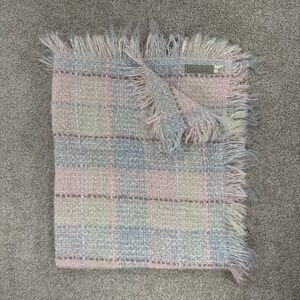 Weave Of The Irish Baby Blanket Chunky Woven Wool Blend Cottage Core Pink Blue